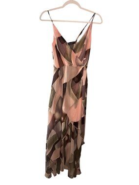 Double Crazy Summer Sheer Lined Dress Pink Multicolor Print Size M fairy boho
